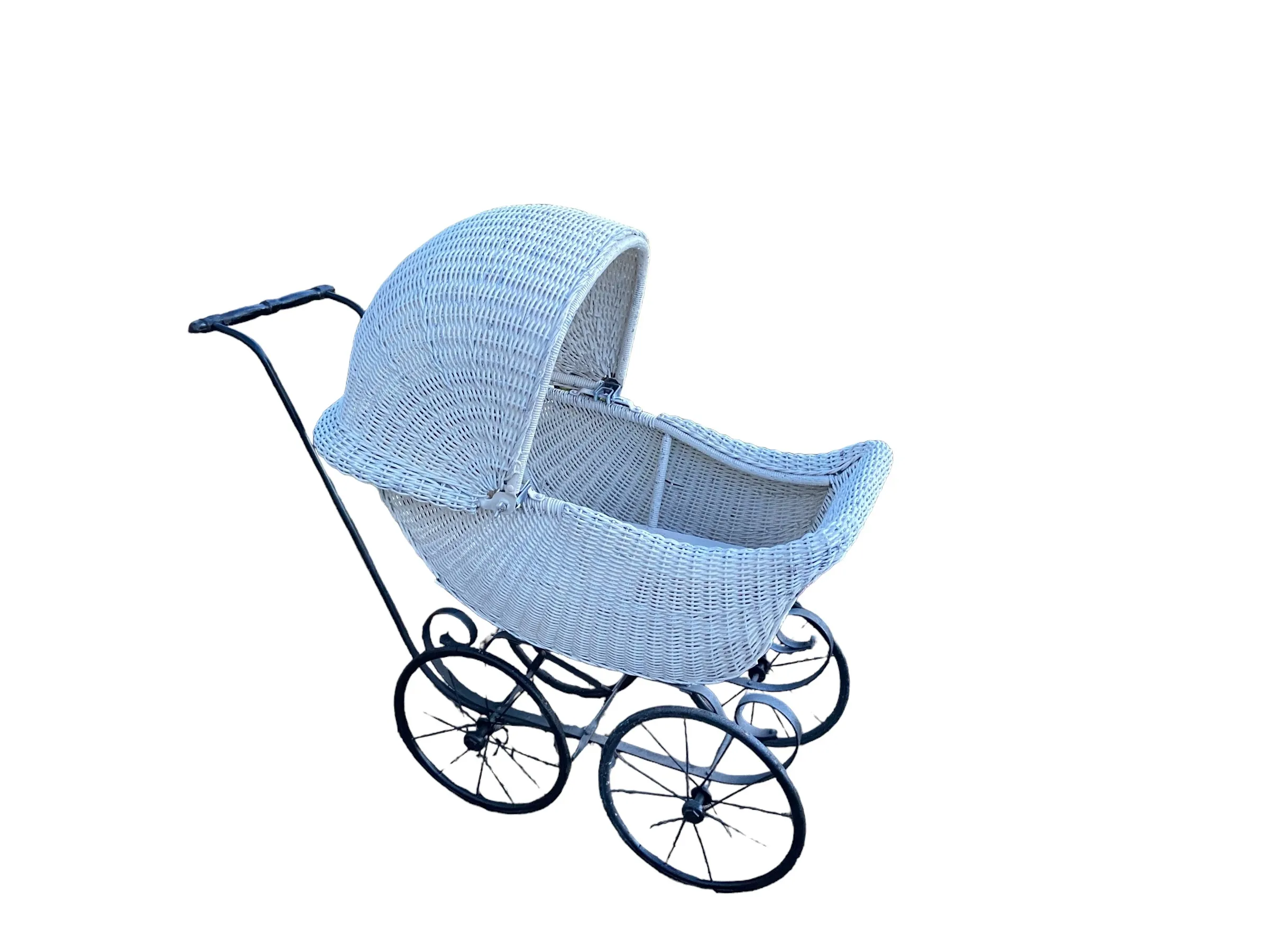White Wicker and Metal Baby Gift Carriage