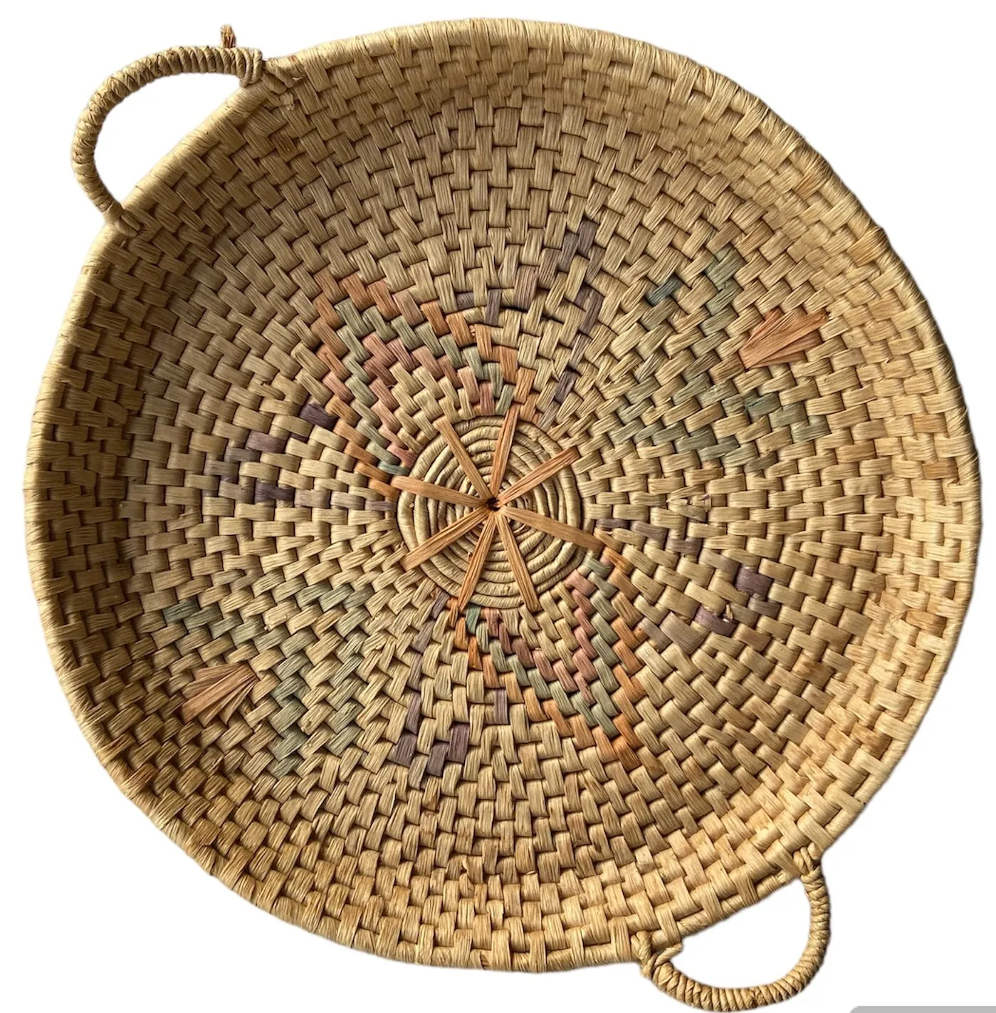 Woven Round Flat Basket with Handles