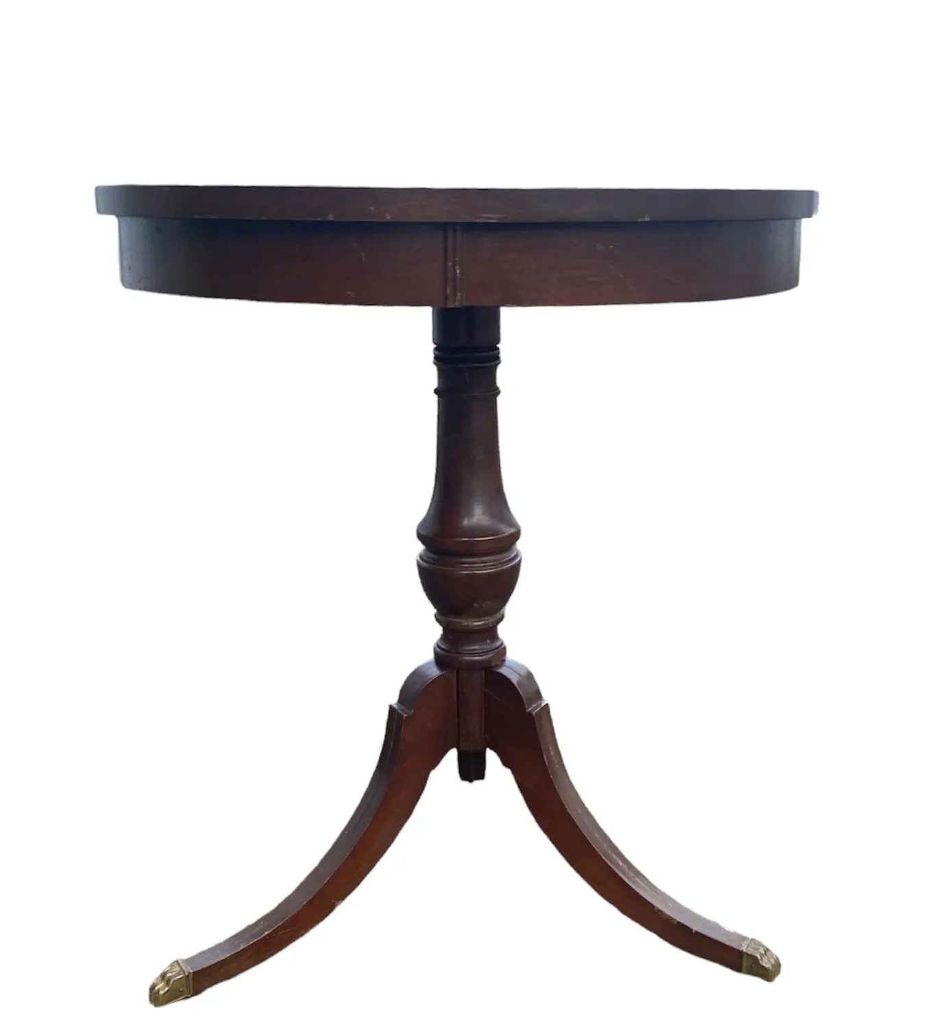 Dark wood round pedestal side table