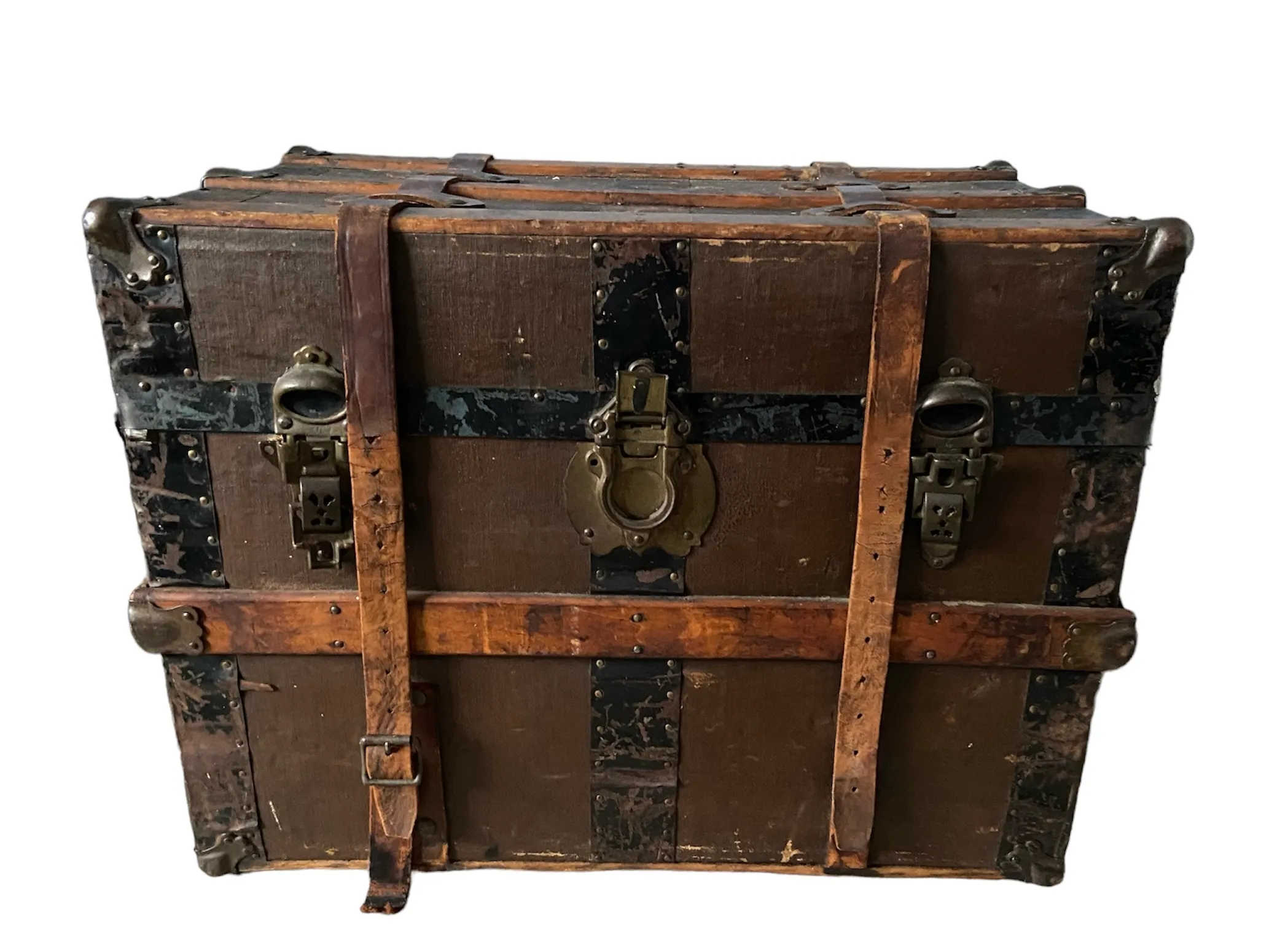Brown Antique Trunk with Leather Straps Large