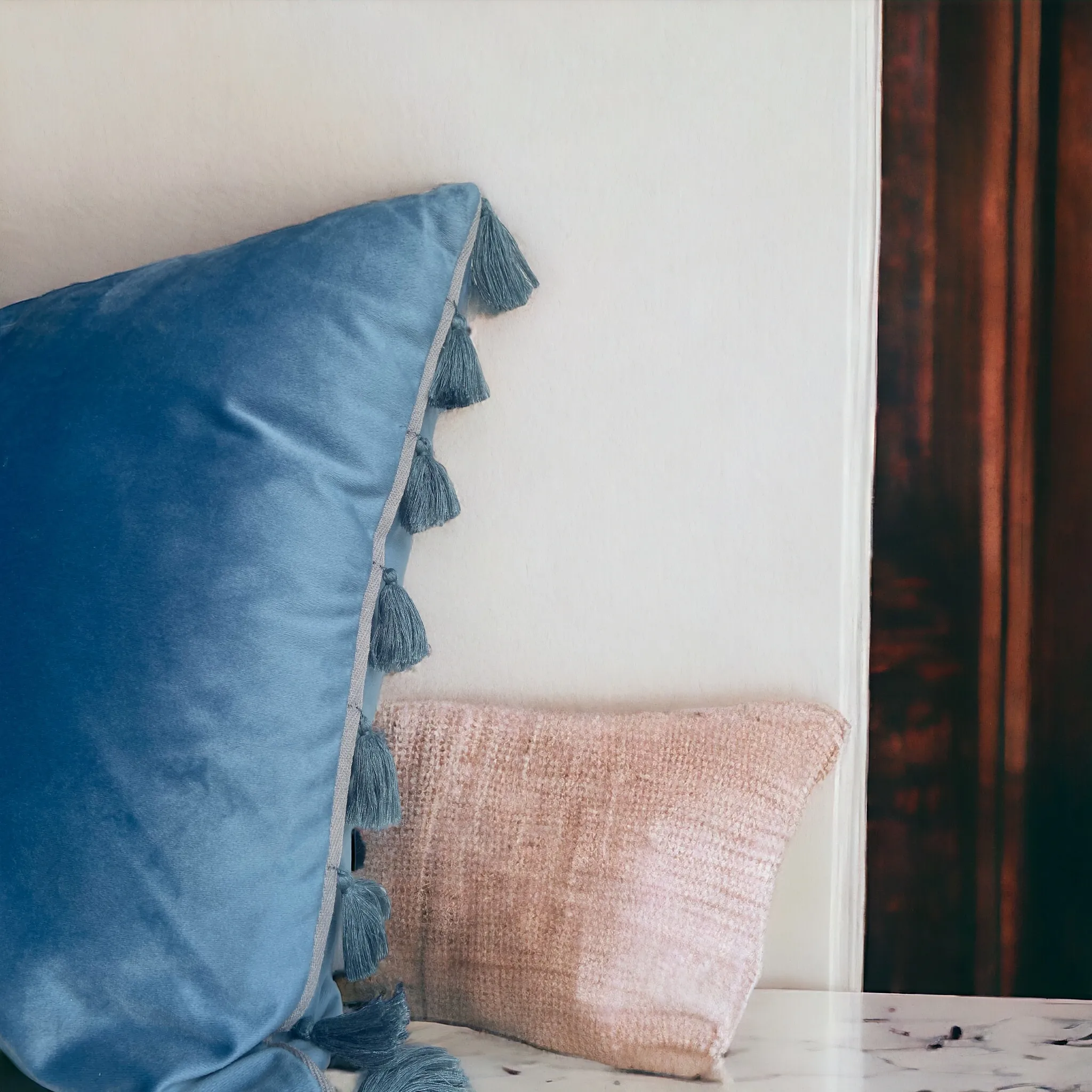 Blue Pillow with Tassels