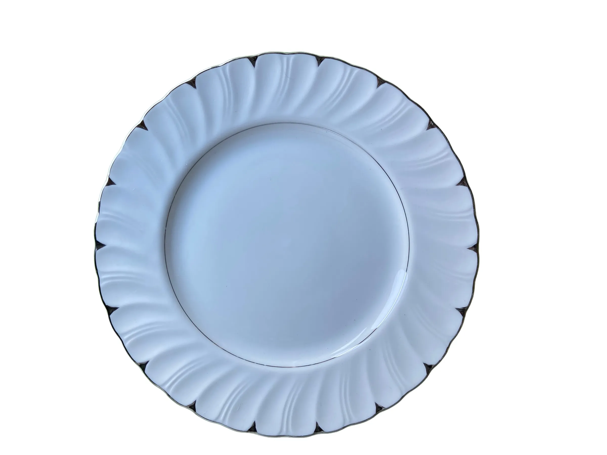 White Swirl with Silver Edge Dinner Plate
