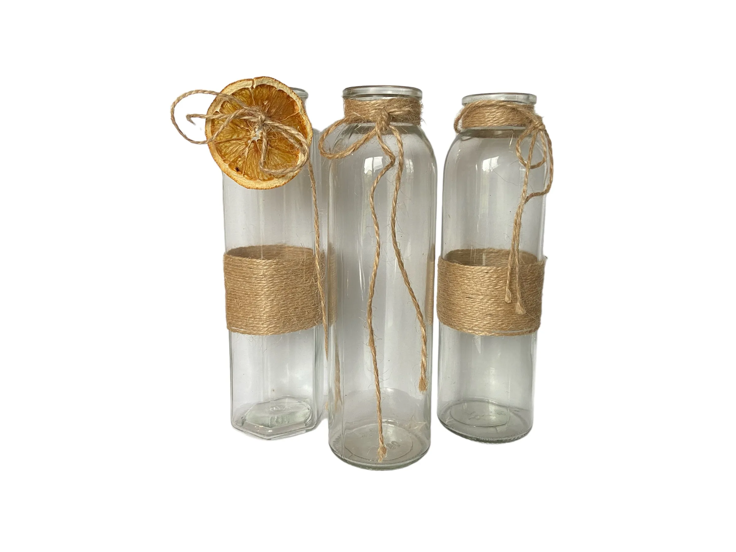 Clear Glass Bud Vases - Jute String Wrapped