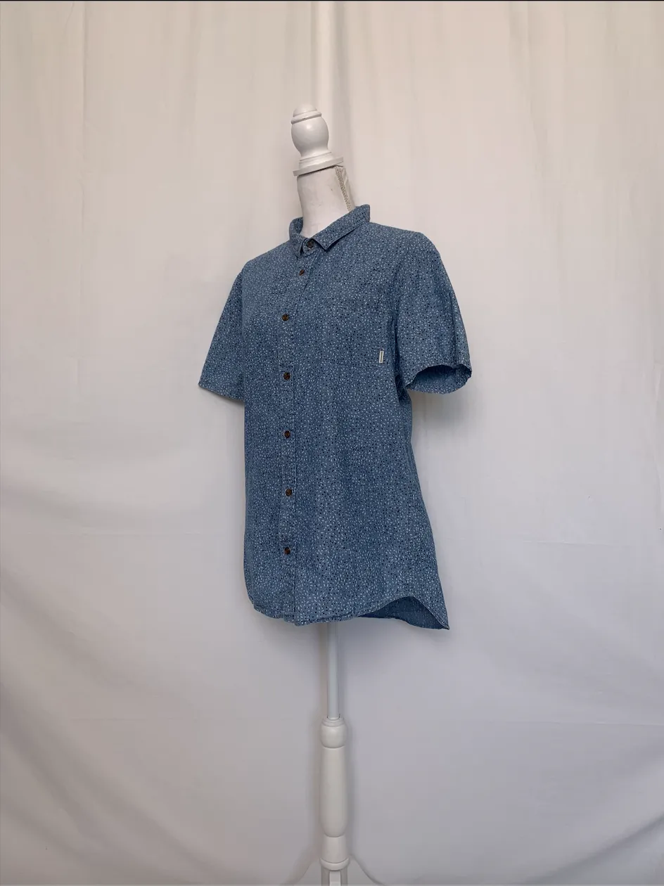 Blue Denim Patterned Short Sleeve Shirt - Quicksilver (Medium)
