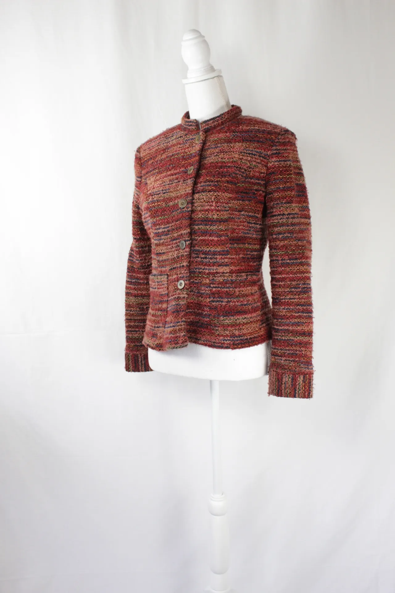 Multicolored Jacket - Striped Knit Cardigan (small) 