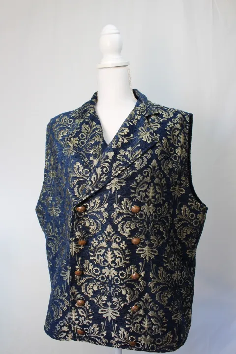 Dark Blue and Gold Swirled Vest - Leaf Pattern ()
