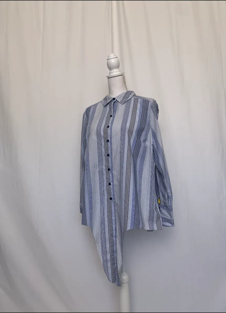 Blue, Gray, and White Striped Shirt- Roaman's (18 W)
