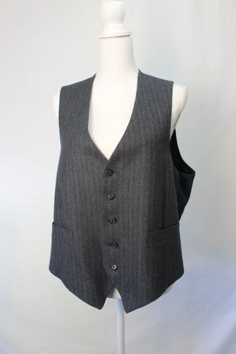 Grey Striped Vest - Dark Blue Buttons ()