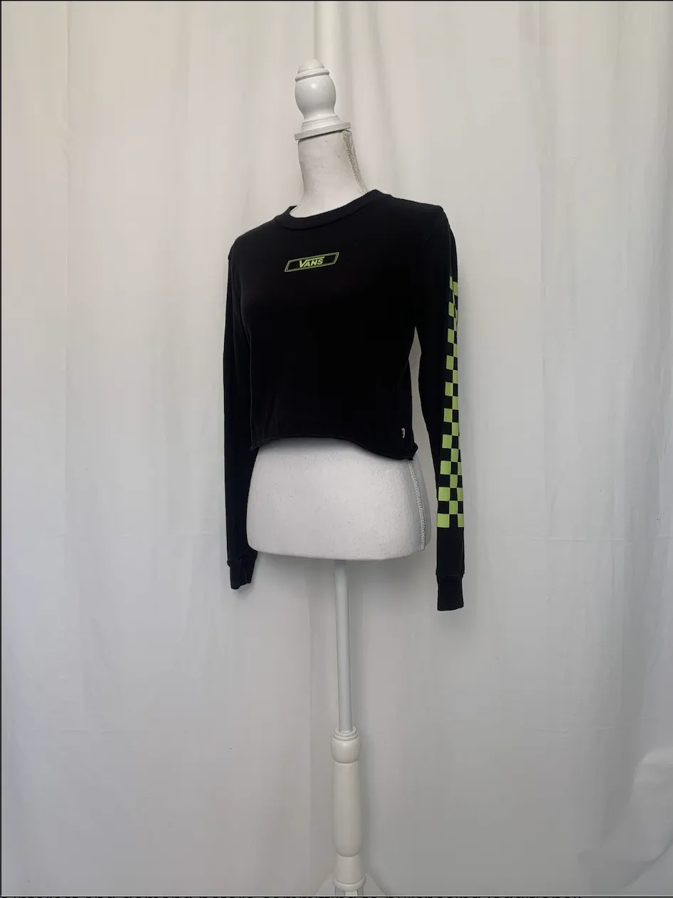 Cropped Green and Black Vans Sweatshirt - Vans (Extra Small)
