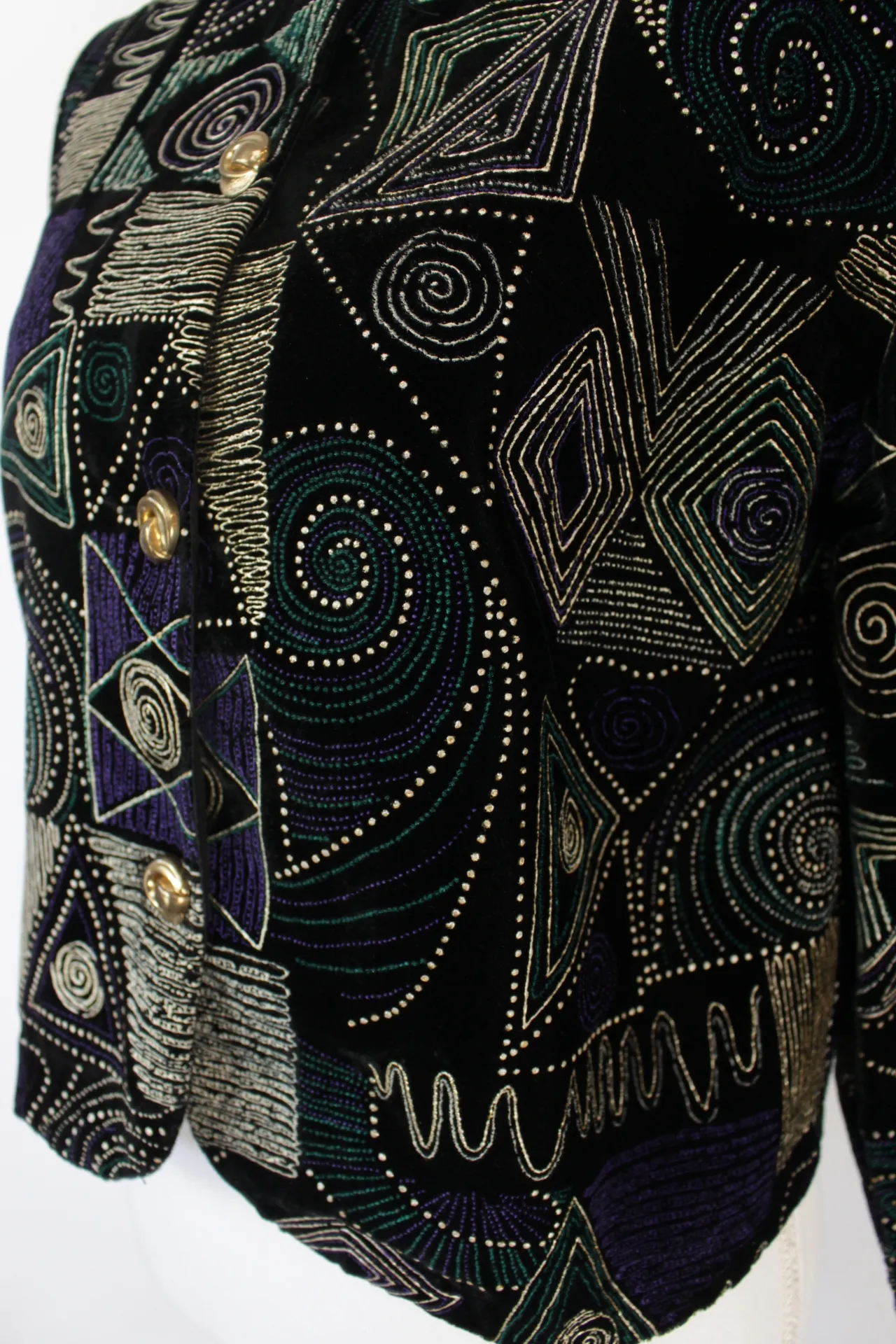 Black Jacket - Silver, Purple, and Green Swirly Pattern ()
