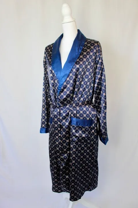 Blue Robe - Satin Print Smoking Style ()