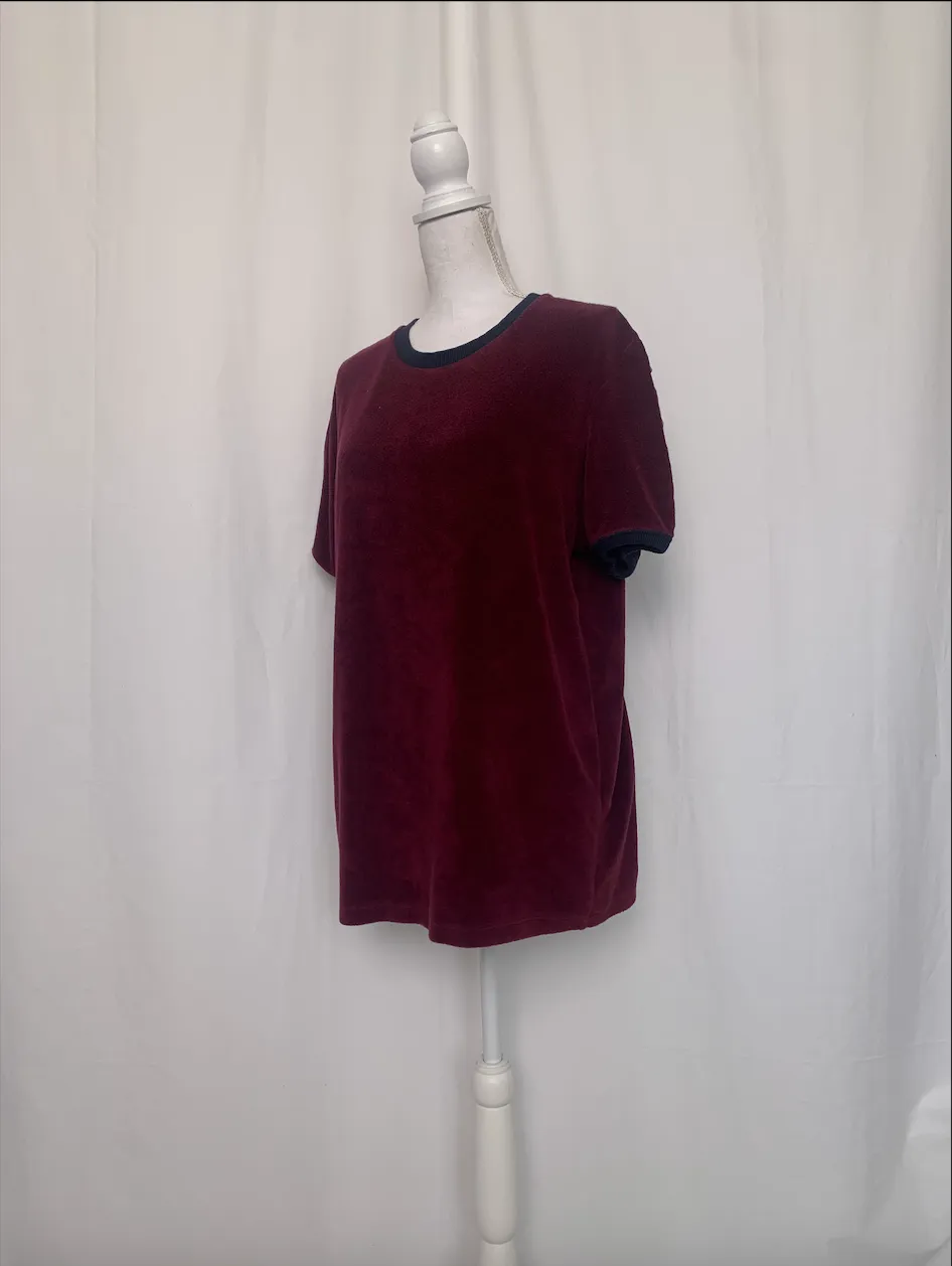 Maroon T-Shirt With Stripes on Sleeves and Blue Neck Line - Asos (Large)