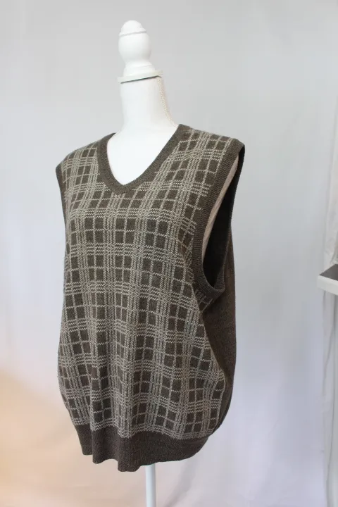Brown and Off-White Sweater Vest - Checker Pattern ()