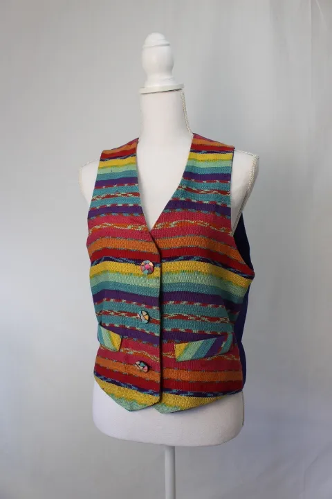 Multicolor Striped Vest - Geometric Buttons ()
