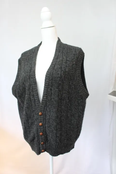 Gray Sweater Vest - Cable Knit Button Up ()