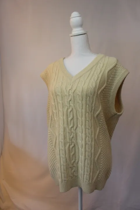 Cream Sweater Vest - Cable Knit V-Neck ()