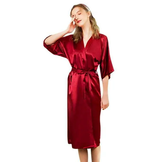 Deep Red Satin Short  Robe