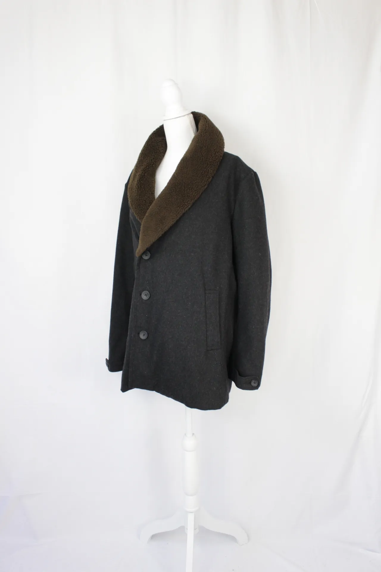 Dark Blue/Gray Jacket - Winter Coat, Detachable Brown Trim (large)