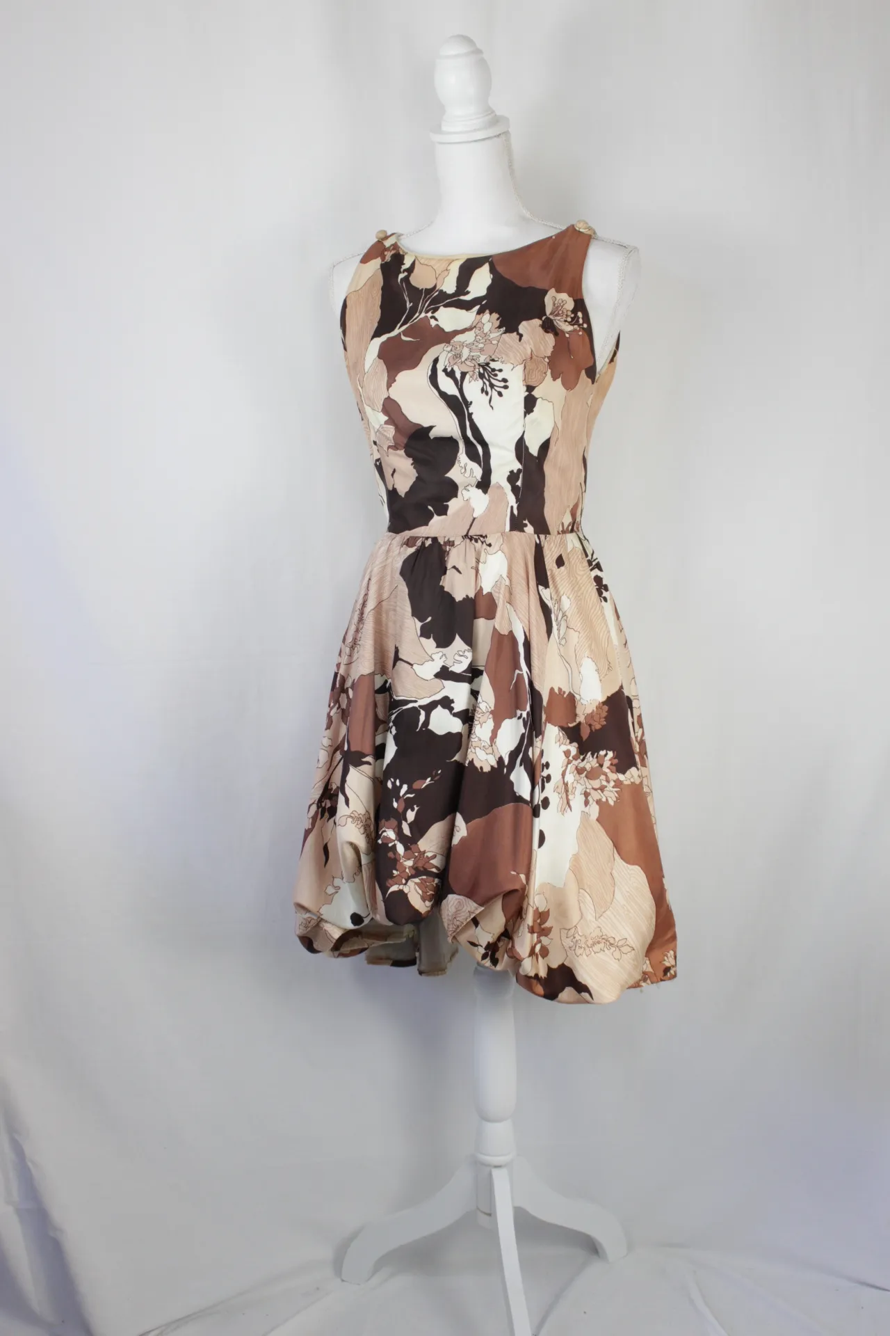 Brown Dress - Silk, Floral Pattern
