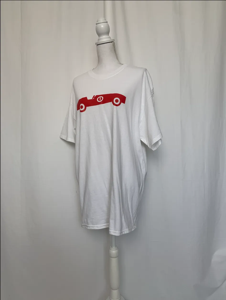 White T-Shirt With Red Race Car Graphic - Cousins Tackle (Extra Large)