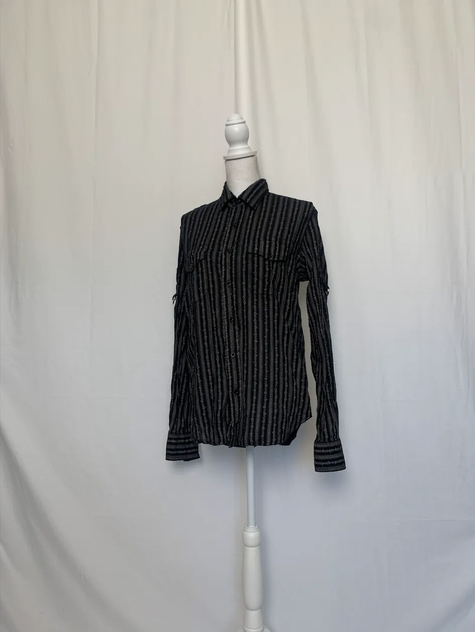 Black and Beige Striped and Patterned Shirt - International View (Medium)