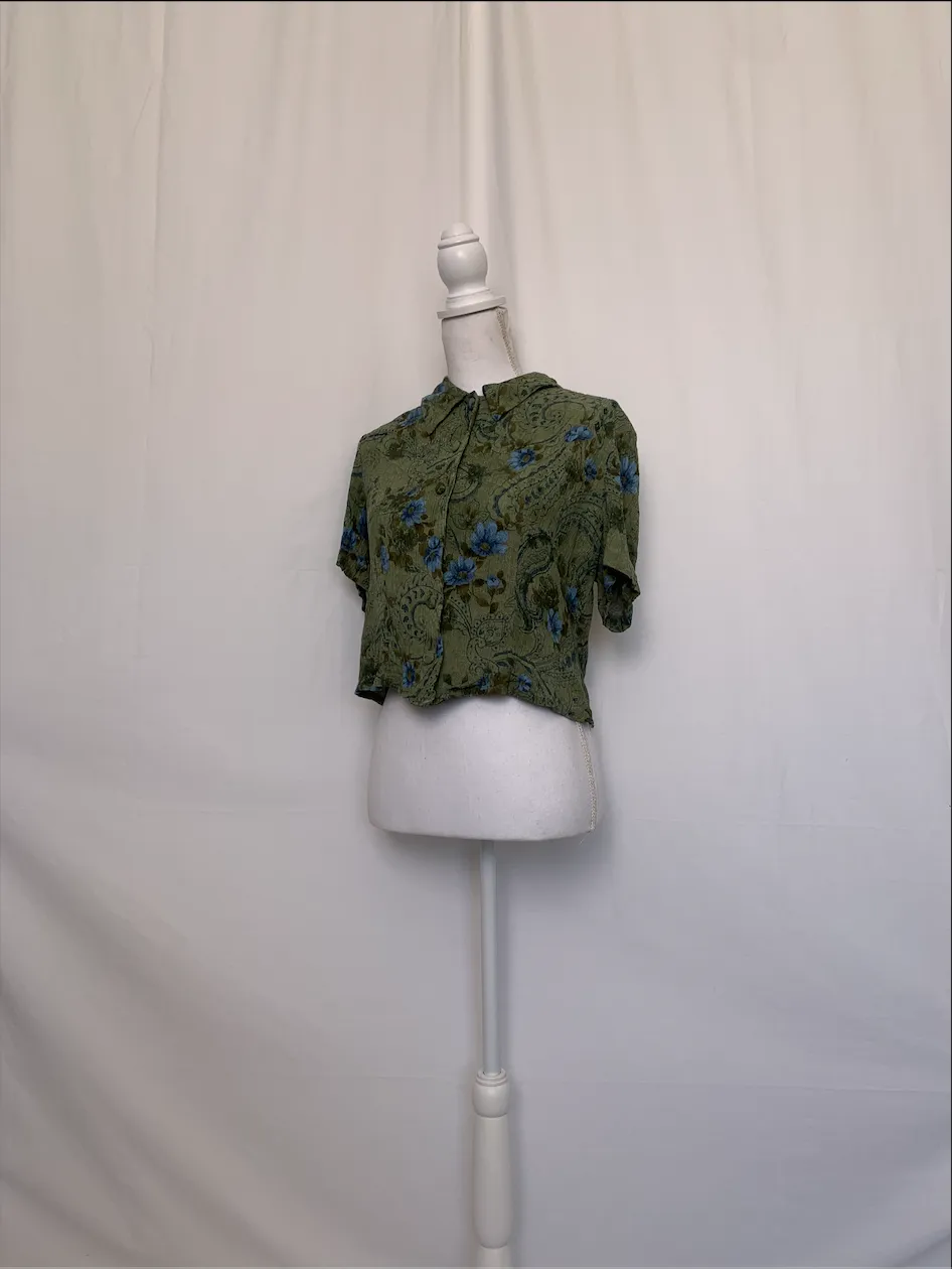 Green Floral Short Sleeve Shirt