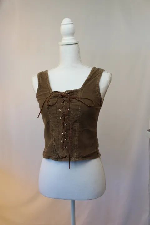 Brown Top - Corduroy Lace-Up Sleeveless ()