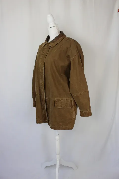 Brown Jacket - Men's Collared With Flannel Lining and Fake Leather Trim (large)
