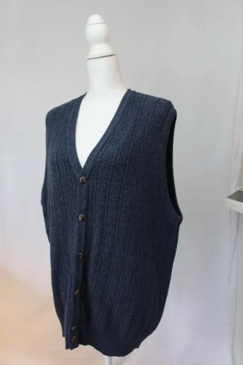 Blue Sweater Vest - Knit Button-Up ()