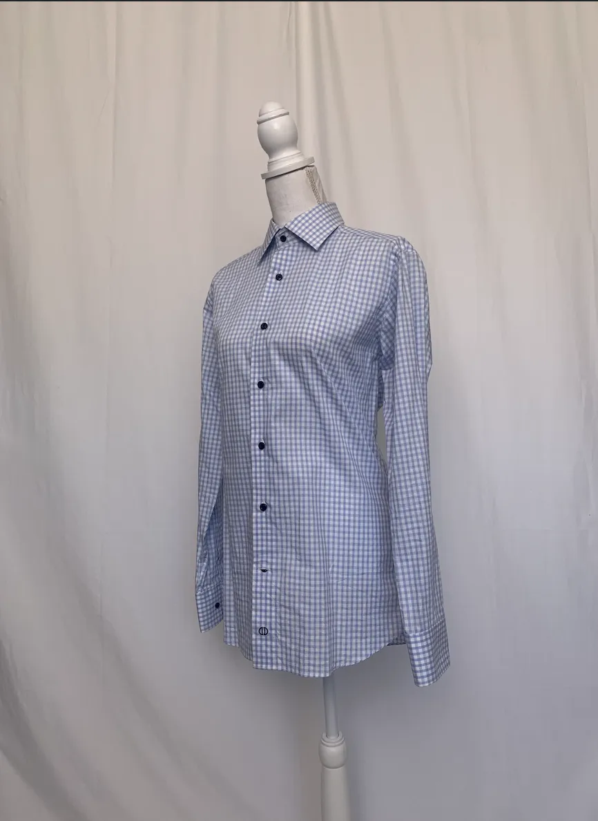 Blue And White Checkered Shirt - David Donahue ( )