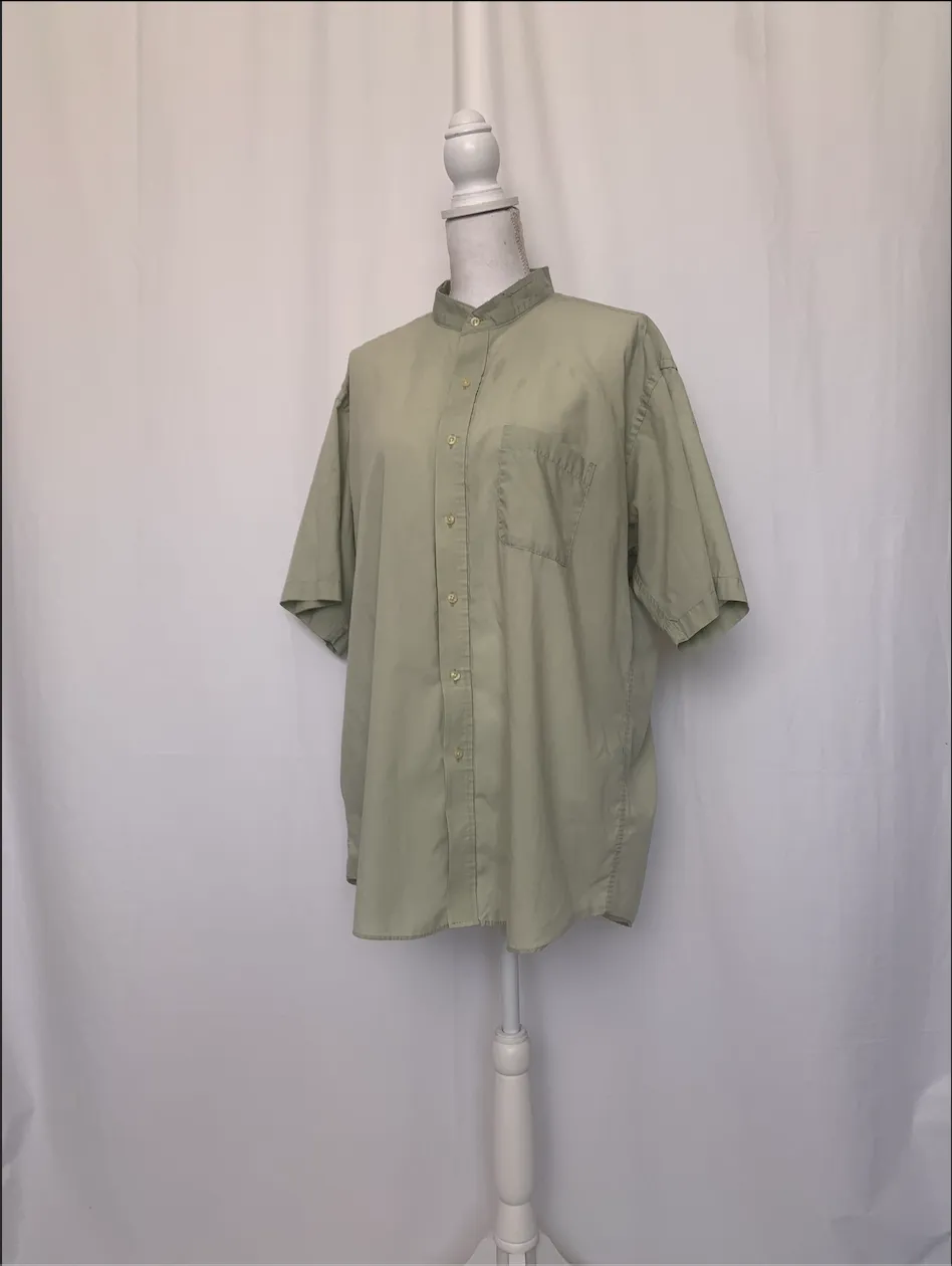 Green Short Sleeve Band Collar Shirt - Pierre Cardin ( )