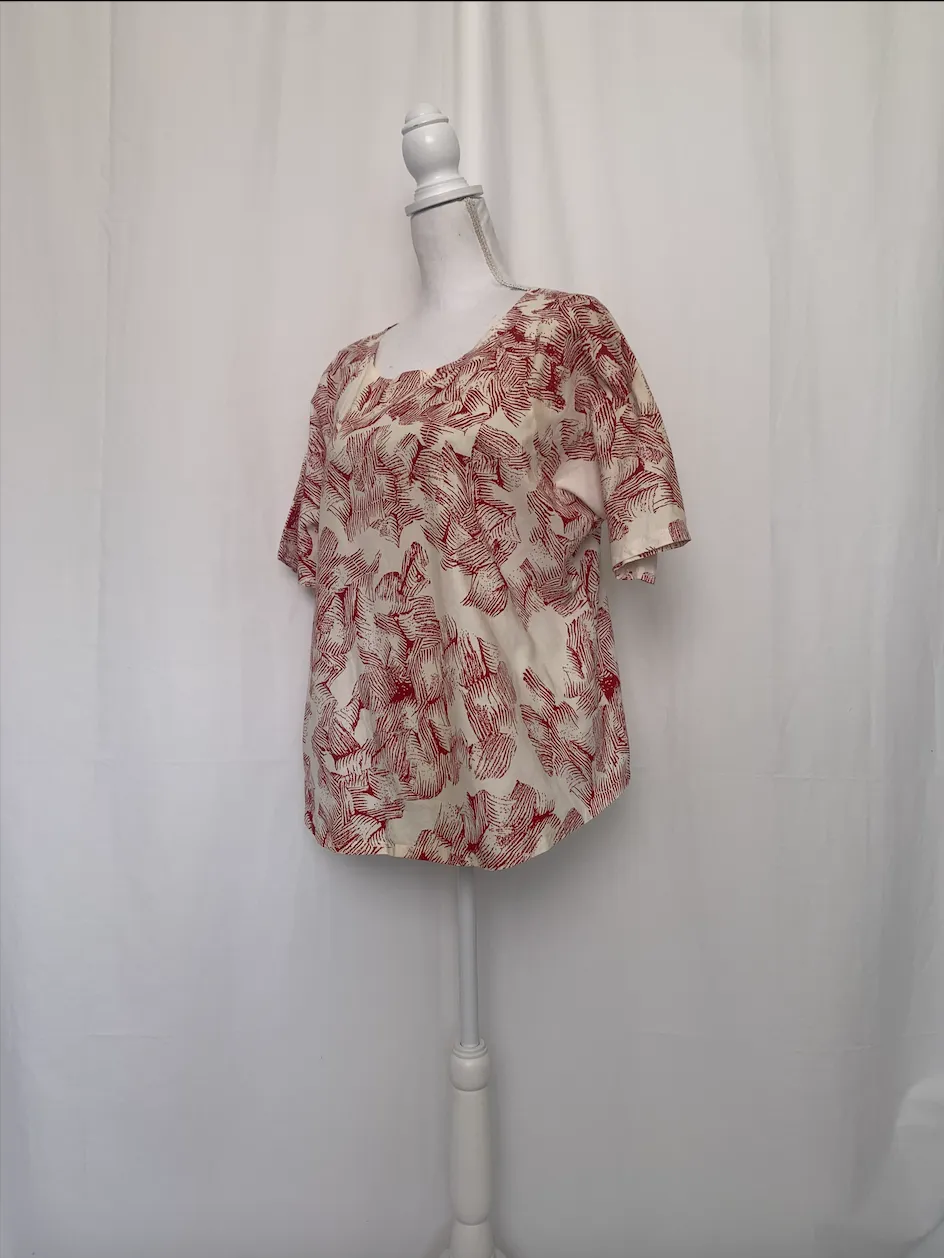 Off-White and Red Patterned Top - Louisa Earp (Small)
