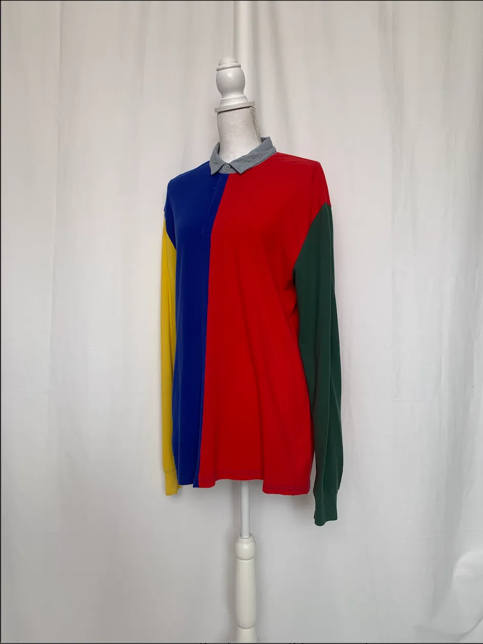 Red, Blue, Yellow, and Green Long Sleeve Polo Shirt - PacSun (Medium)