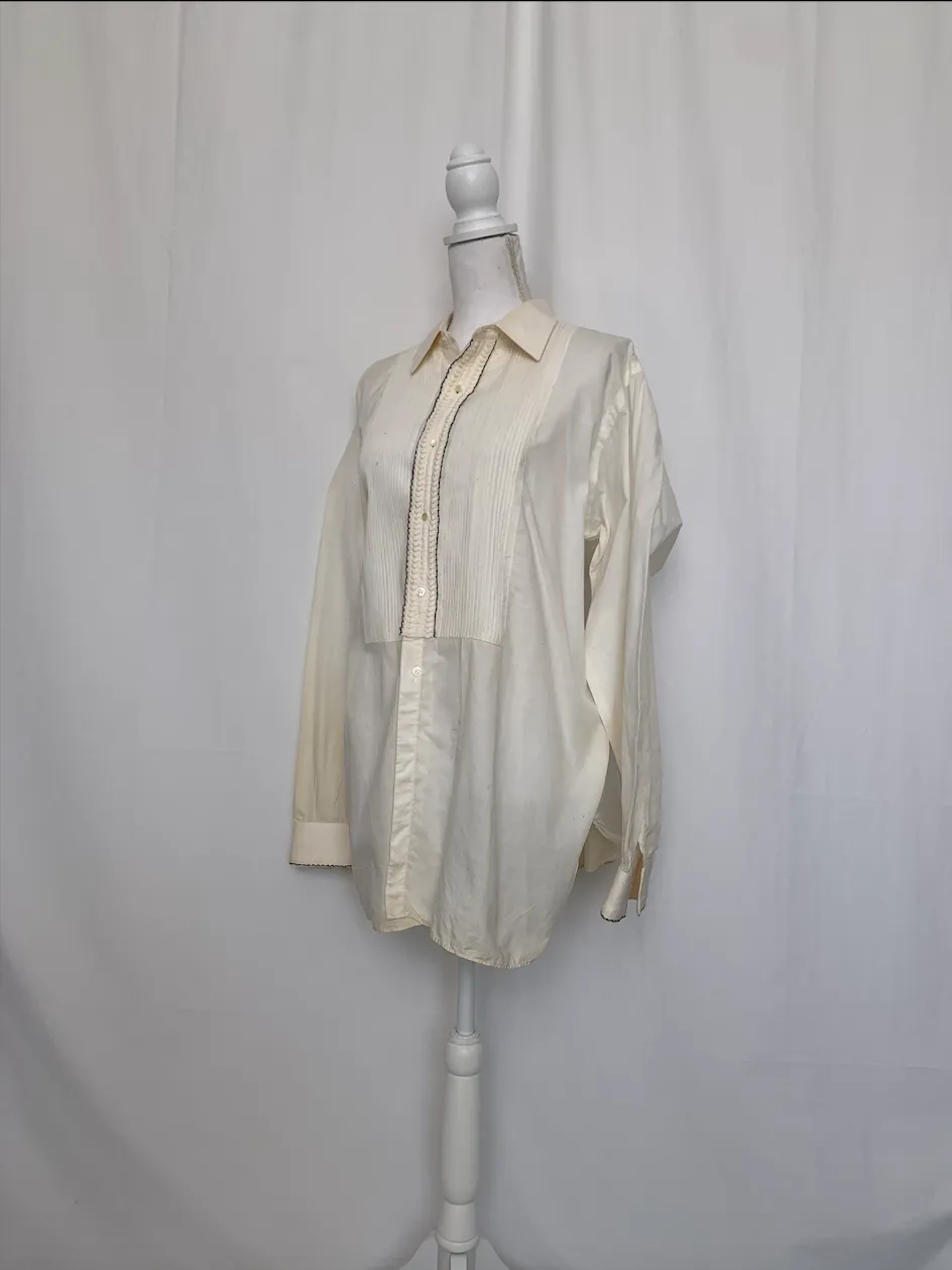 Cream Tuxedo Shirt With Black Lace - After Six ( )