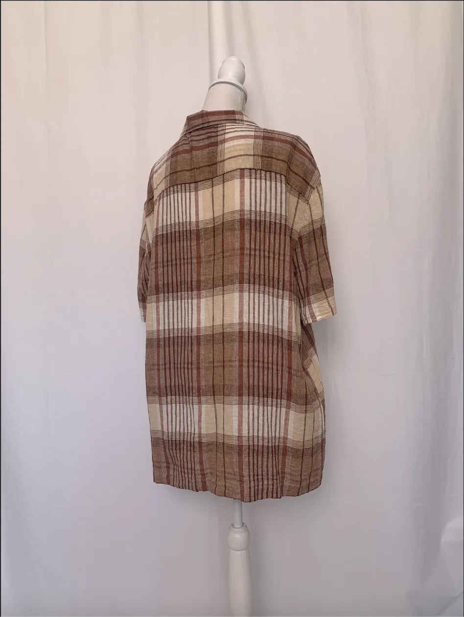 Brown Plaid Short Sleeve Shirt - River Island (Extra Large)
