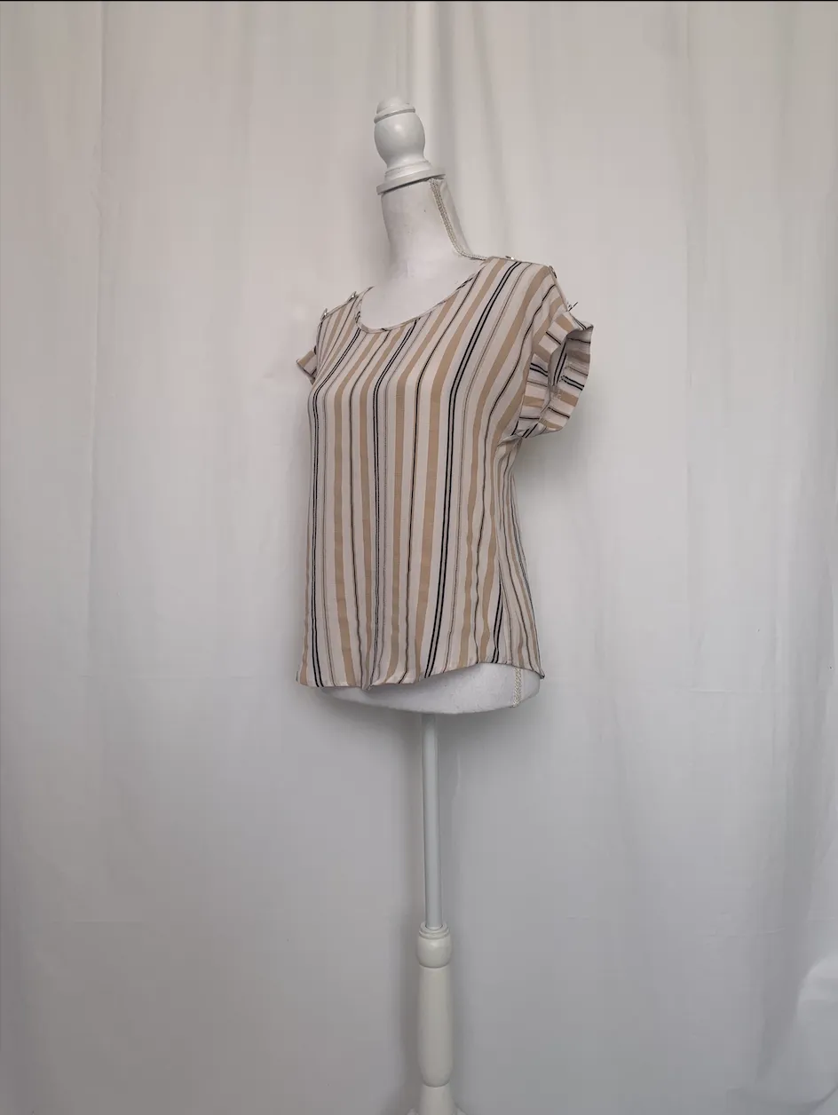 Brown, Black, and White Striped Top - The Workshop (Small)