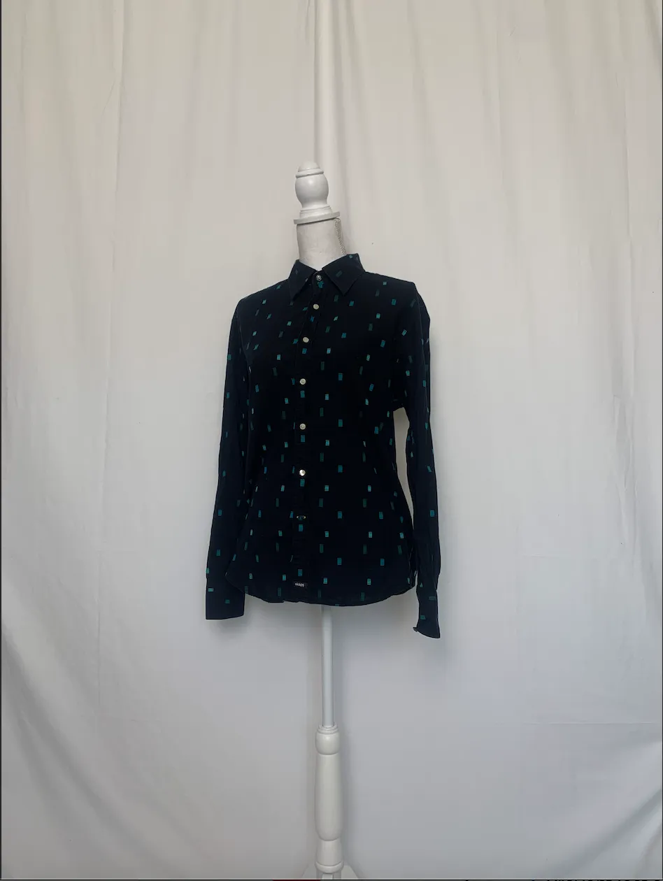 Black, Blue, and Green Patterned Shirt - Nick(it) (Medium)