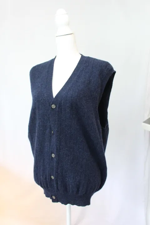 Blue Sweater Vest - Button-Up, Striped Texture ()