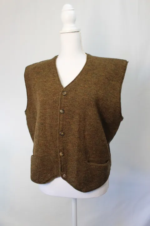 Olive Green Velcro Sweater Vest - Wool Button-up ()