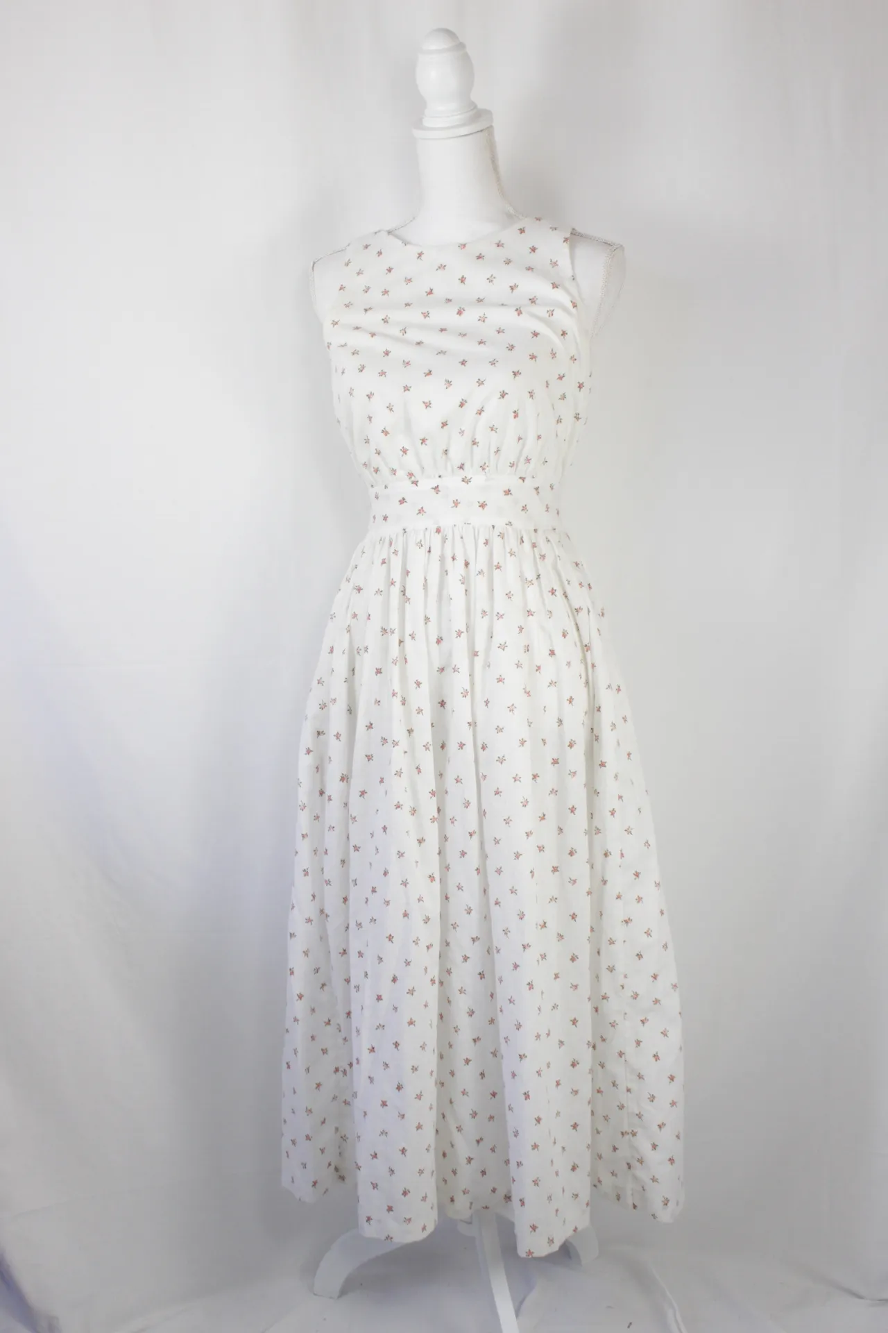 White Dress - Pink Rose Pattern (medium)