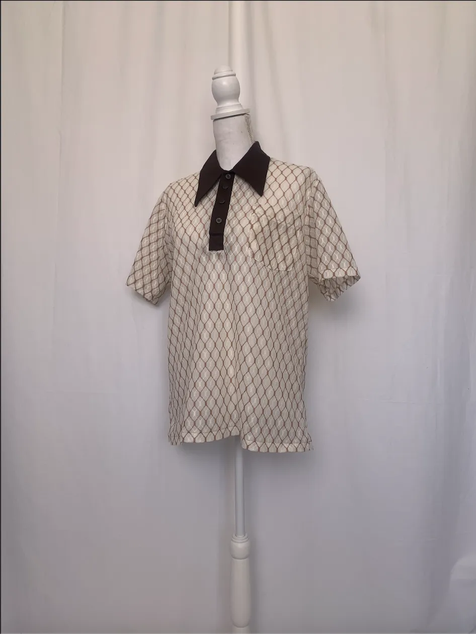 Off-White And Brown Patterned Polo Shirt - Encino ( )