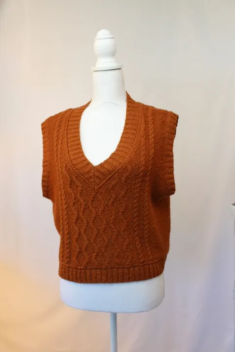 Orange Vest - V-Neck Cable Knit Sweater ()