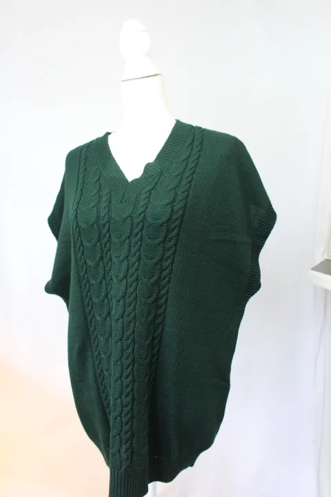 Green Sweater Vest - Cable Knit V-Neck ()