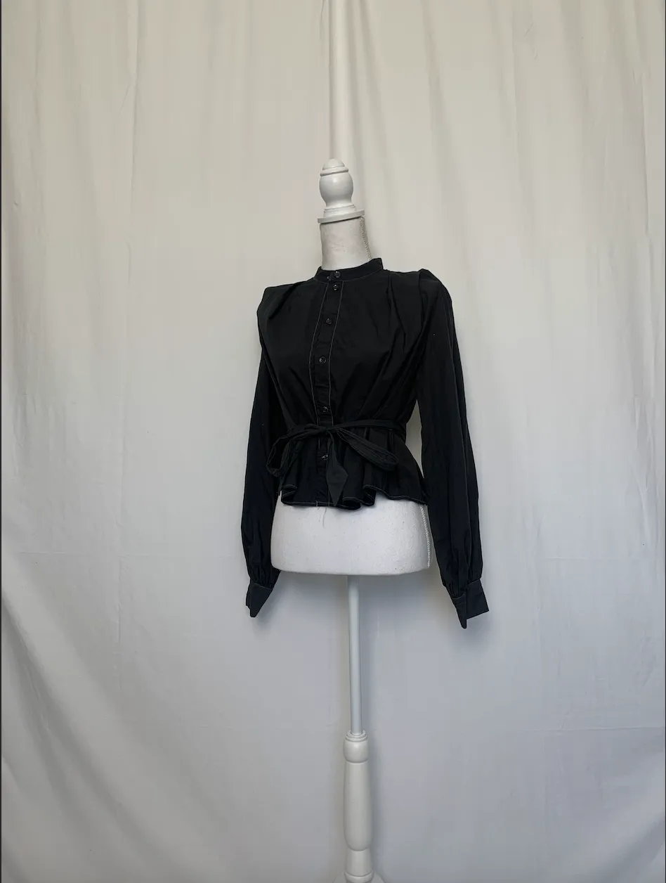 Black Band Collar Shirt With String Tie ( )
