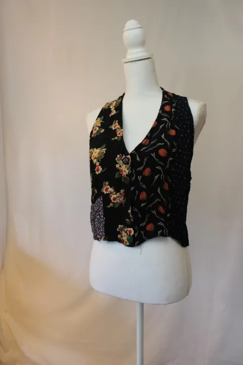 Button Up Black and Blue Sleeveless Shirt With Flowers