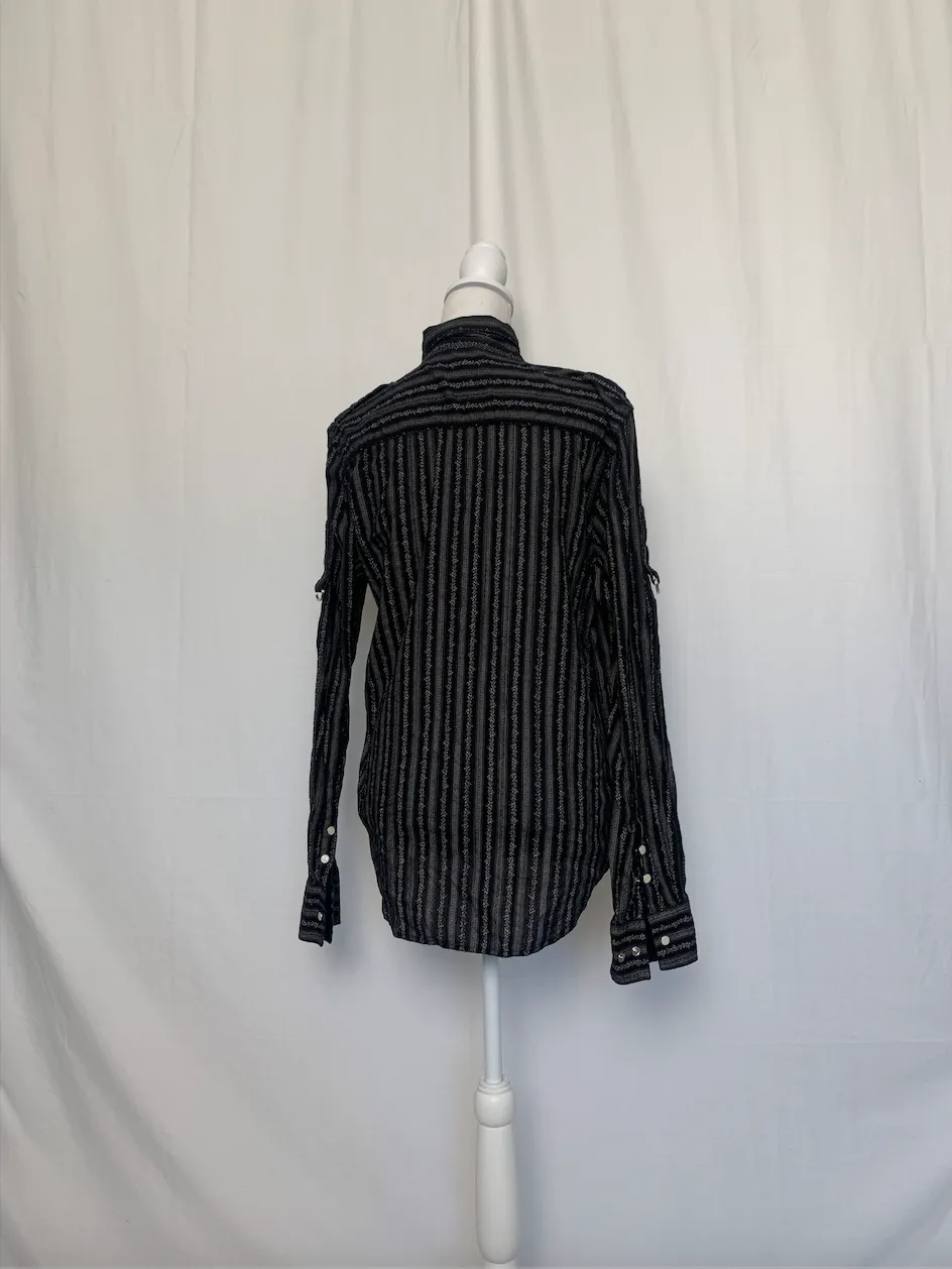 Black and Beige Striped and Patterned Shirt - International View (Medium)