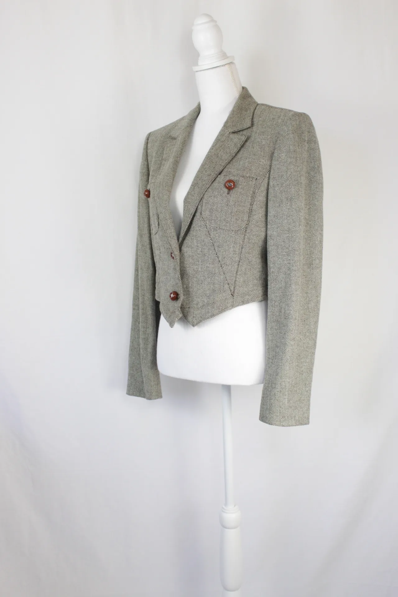 Grey Jacket - Short Herringbone Blazer ()