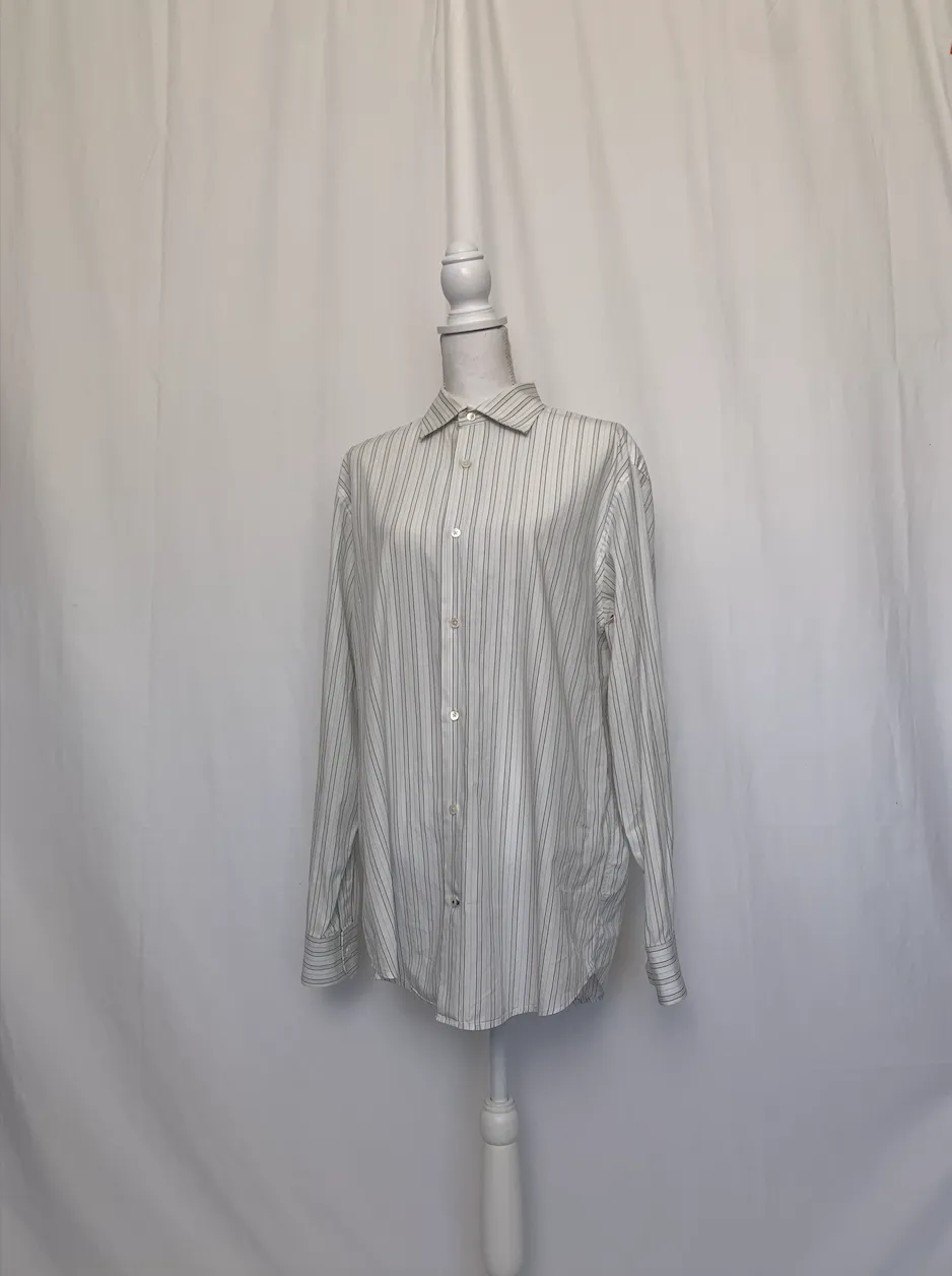 White, Brown, and Blue Striped Shirt - Banana Republic (Large)