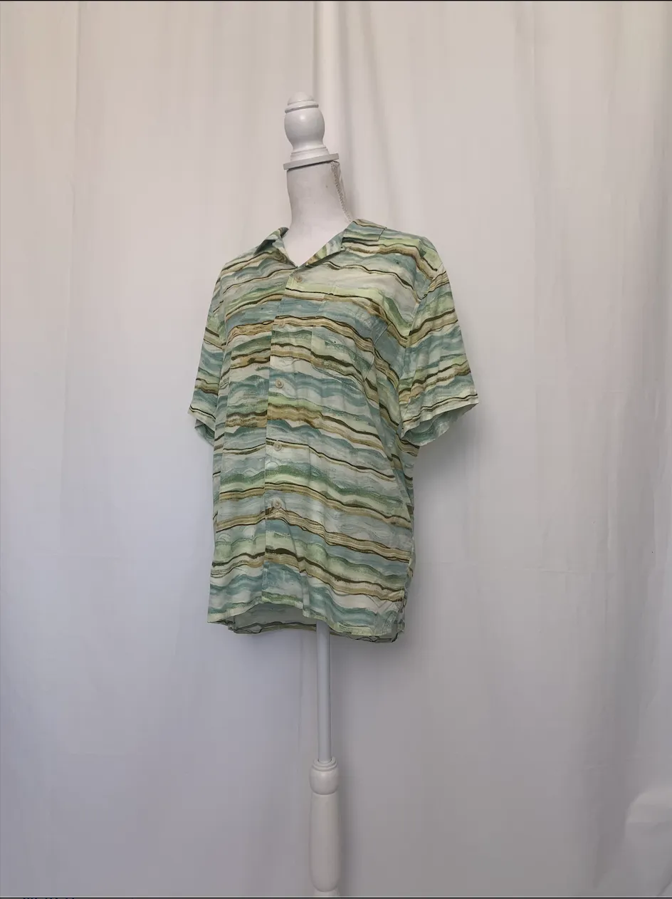 Green, Blue, and Brown Patterned Short Sleeve Shirt - Goodfellow & Co (Medium)