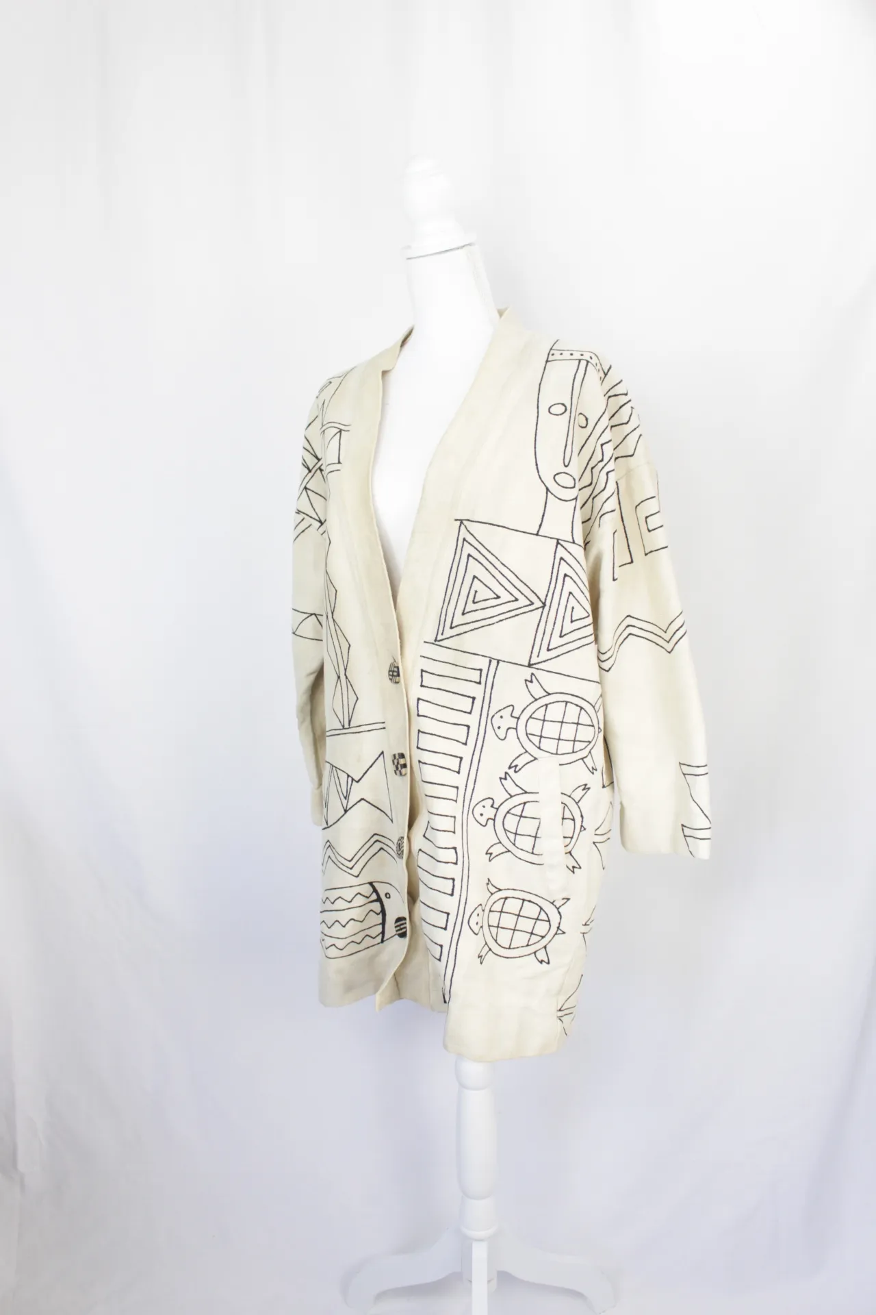 Off White Cardigan - Black Design, Wool ()